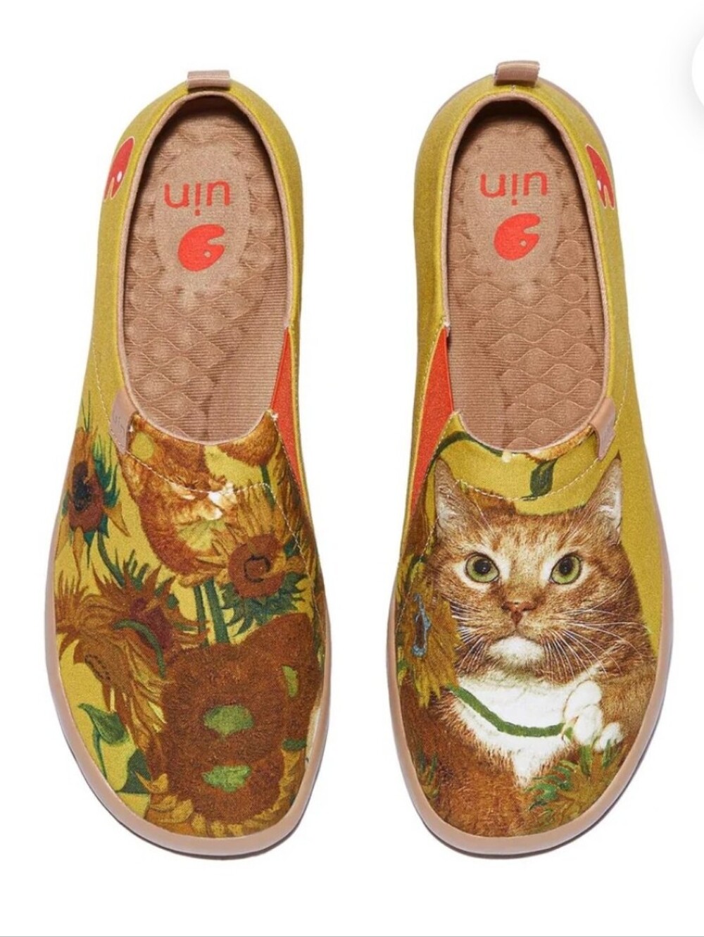 UIN Sunflowers & Cat Slip Ons MENS 10 (EU 44 or Womens 12) Catlady Whimsical